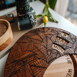 Round Wooden Wall Calendar, Handmade Desk & Wall Decor for Home and Office