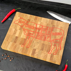 Versatile Wooden Cutting Board with Engraved Cow Motif, Rustic Kitchen Decor and Functional Prep Board for Everyday Use