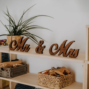 Mr & Mrs Wooden Signs for Wedding Table, Rustic Wedding Décor for Boho Style Centerpiece, Freestanding Bride and Groom Photo Props