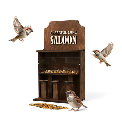 Rustic Saloon-Style Bird Feeder, Ready-Assembled Wooden Feeder for Backyard Bird Feeding and Nature Observation