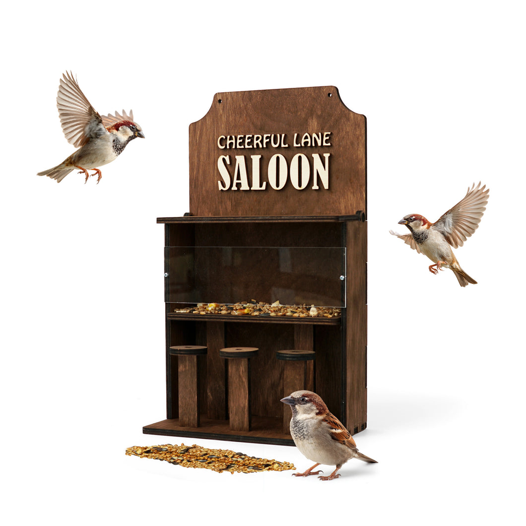 Rustic Saloon-Style Bird Feeder, Ready-Assembled Wooden Feeder for Backyard Bird Feeding and Nature Observation