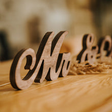 Load image into Gallery viewer, Mr &amp; Mrs Wooden Signs for Wedding Table, Rustic Wedding Décor for Boho Style Centerpiece, Freestanding Bride and Groom Photo Props