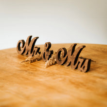 Load image into Gallery viewer, Mr &amp; Mrs Wooden Signs for Wedding Table, Rustic Wedding Décor for Boho Style Centerpiece, Freestanding Bride and Groom Photo Props