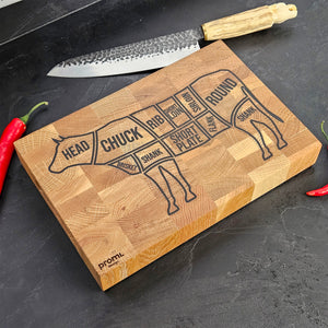 Engraved Oak Cutting Board with Cow Design, Personalised Kitchen & BBQ Gift for Meat Lovers