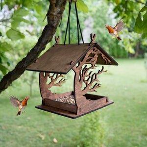Bird feeder - wooden hanging bird feeder