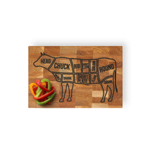 Load image into Gallery viewer, Engraved Oak Cutting Board with Cow Design, Personalised Kitchen &amp; BBQ Gift for Meat Lovers