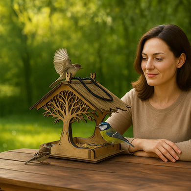 Rustic Outdoor Wildlife Feeder for birds, Wooden Bird Feeder for Garden, Backyard and Patio