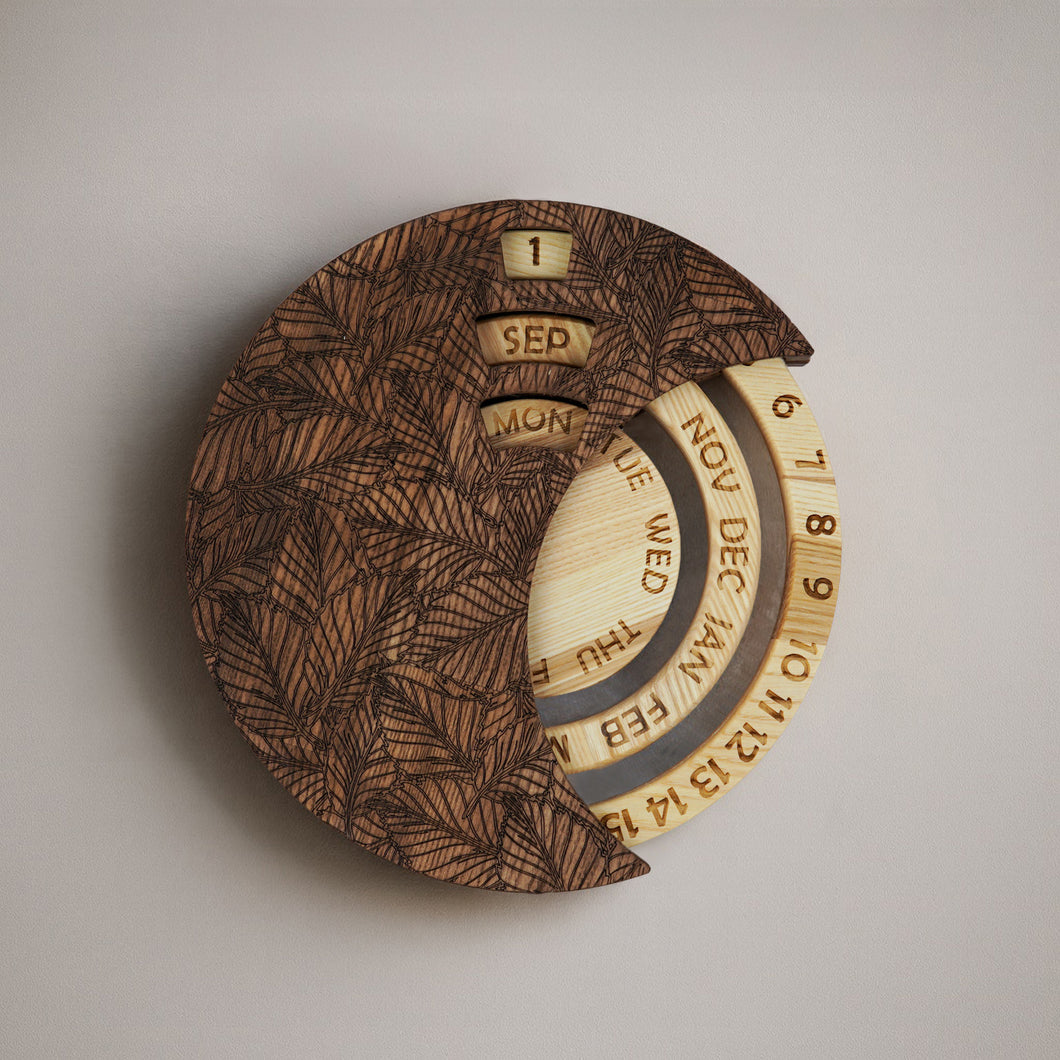 Round Wooden Wall Calendar, Handmade Desk & Wall Decor for Home and Office