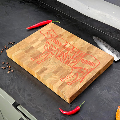 Versatile Wooden Cutting Board with Engraved Cow Motif, Rustic Kitchen Decor and Functional Prep Board for Everyday Use