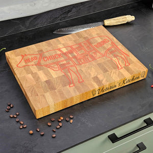 Versatile Wooden Cutting Board with Engraved Cow Motif, Rustic Kitchen Decor and Functional Prep Board for Everyday Use