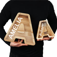 Load image into Gallery viewer, Wooden A-Z Letter Bank for Saving Money, Personalized Money Box for Home, Office, or Custom Gift
