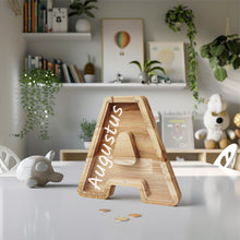 Load image into Gallery viewer, Wooden A-Z Letter Bank for Saving Money, Personalized Money Box for Home, Office, or Custom Gift