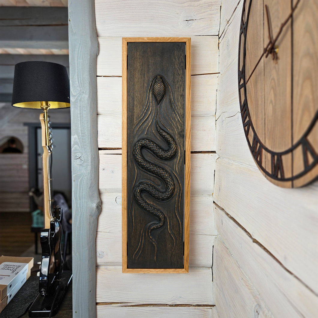 Handcrafted 3D Wooden Snake Wall Art, Lifelike Oak Serpent Sculpture for Home, Office, or Unique Gift