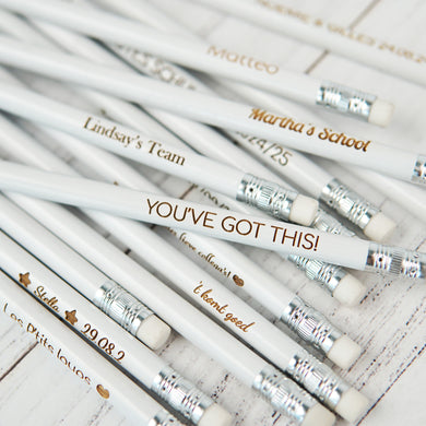 Personalized White Wooden HB Pencils, Custom Engraved Gift