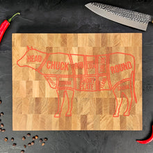 Load image into Gallery viewer, Versatile Wooden Cutting Board with Engraved Cow Motif, Rustic Kitchen Decor and Functional Prep Board for Everyday Use