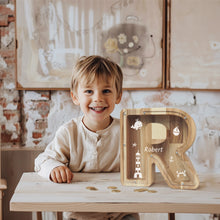 Load image into Gallery viewer, Wooden A-Z Letter Bank for Saving Money, Personalized Money Box for Home, Office, or Custom Gift