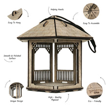 Load image into Gallery viewer, Wooden gazebo-shaped, gray bird feeder