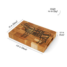 Load image into Gallery viewer, Engraved Oak Cutting Board with Cow Design, Personalised Kitchen &amp; BBQ Gift for Meat Lovers