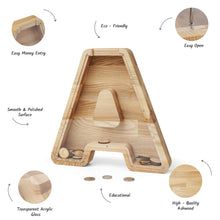 Load image into Gallery viewer, Wooden A-Z Letter Bank for Saving Money, Personalized Money Box for Home, Office, or Custom Gift