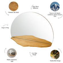 Load image into Gallery viewer, Mountain-Shaped Oak Mirror with Shelf, Rustic Handmade Wall Accent