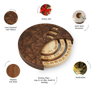 Round Wooden Wall Calendar, Handmade Desk & Wall Decor for Home and Office