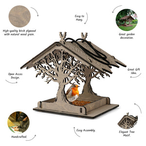 Rustic Outdoor Wildlife Feeder for birds, Wooden Bird Feeder for Garden, Backyard and Patio