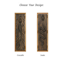 Load image into Gallery viewer, Handcrafted Crocodile Wood Relief, 3D Rustic Wall Art, Unique Wildlife Gift, Alligator Carving Home Decor