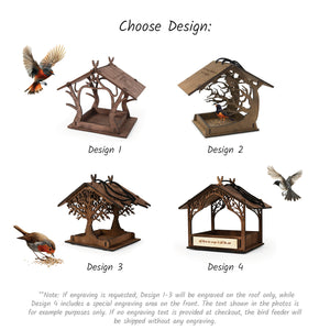 Wooden Bird Feeder with Natural Finish, Outdoor Hanging Feeder for Backyard, Patio, Garden, and Porch