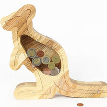 Load image into Gallery viewer, Wooden Piggy Bank Kangaroo (L, Brown, Engraving)