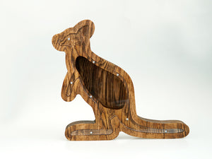 Wooden Piggy Bank Kangaroo (L, Brown, Engraving)