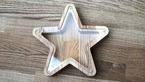 Wooden Piggy Bank Star (M, Brown, Engraving)
