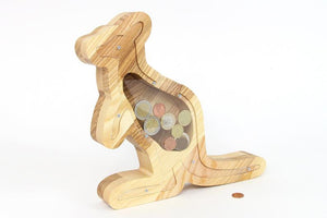 Wooden Piggy Bank Kangaroo (L, Brown, Engraving)