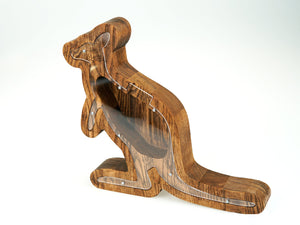 Wooden Piggy Bank Kangaroo (L, Brown, Engraving)