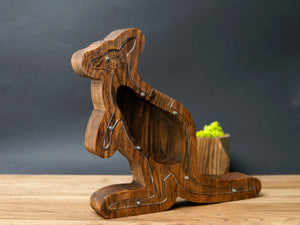 Wooden Piggy Bank Kangaroo (L, Brown, Engraving)