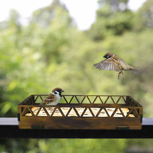 Balcony Bird Feeder, Railing Mounted Wooden Bird Feeder Tray