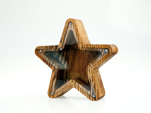 Wooden Piggy Bank Star (M, Brown, Engraving)