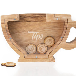 Wooden Piggy Bank Cup (L, Brown, Engraving)