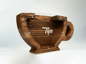 Wooden Piggy Bank Cup (L, Brown, Engraving)