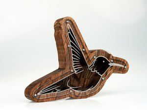 Wooden Piggy Bank Hummingbird (M, Brown, Engraving)