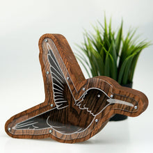 Load image into Gallery viewer, Wooden Piggy Bank Hummingbird (M, Brown, Engraving)