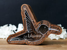 Load image into Gallery viewer, Wooden Piggy Bank Hummingbird (M, Brown, Engraving)