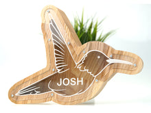 Load image into Gallery viewer, Wooden Piggy Bank Hummingbird (M, Engraving)
