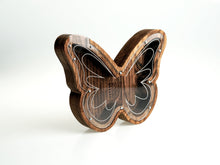 Load image into Gallery viewer, Wooden Piggy Bank Butterfly (L, Brown, Engraving)