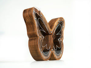 Wooden Piggy Bank Butterfly (M, Brown, Engraving)