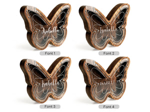 Wooden Piggy Bank Butterfly (L, Brown, Engraving)