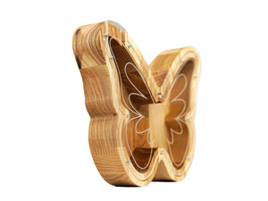 Wooden Piggy Bank Butterfly (L, Brown, Engraving)