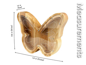 Wooden Piggy Bank Butterfly (M, Engraving)