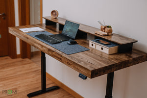 Height adjustable desk - natural wood height adjustable table