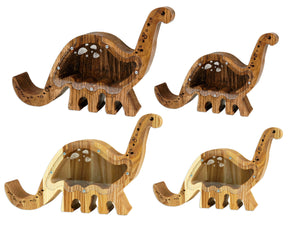 Wooden Piggy Bank Dinosaur (M, Brown, Engraving)