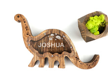 Load image into Gallery viewer, Wooden Piggy Bank Dinosaur (M, Brown, Engraving)
